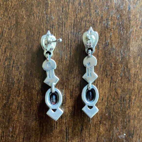 Vintage Sterling Silver Black/Dark Red Earrings - Picture 3 of 4